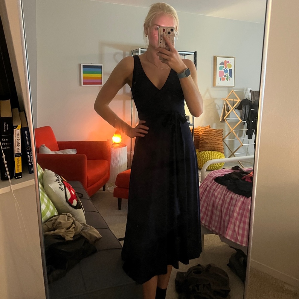 Club Monaco navy midi wrap dress